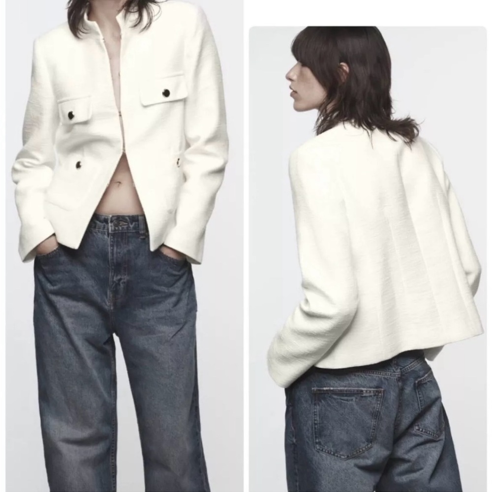 Zara Ivory White Blazer Structured Size Medium 8001/513/251/M